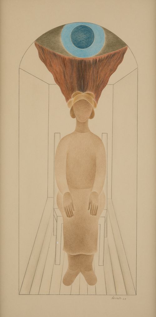 RUBÉN LOCASO, "Mujer sentada", 1973, tëcnica mixta sobre pa