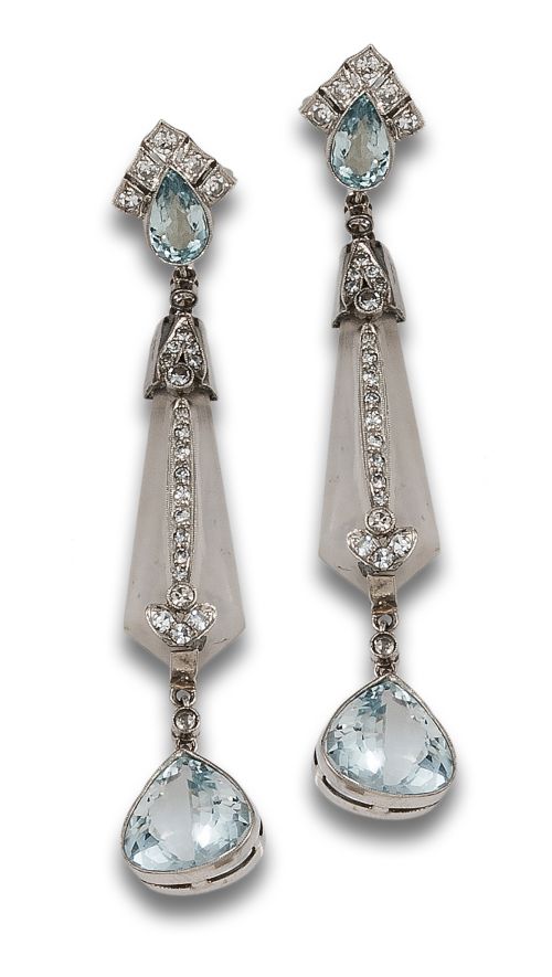 PENDIENTES LARGOS, ESTILO ART DÉCO, DE DIAMANTES, CRISTAL D