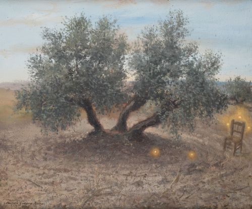 MARCELO GONGORA RAMOS Ubeda (1940) "Olive tree and chair",