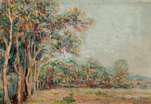 JUAN ÁNGEL GÓMEZ ALARCÓN, "Paisaje", Óleo sobre cartón ente