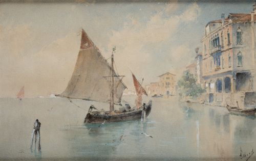 ANÓNIMO S. XIX, "Venecia", Acuarela sobre papel 