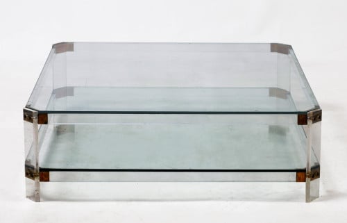 Methacrylate, glass and gilded brass coffee table, Spain, 1