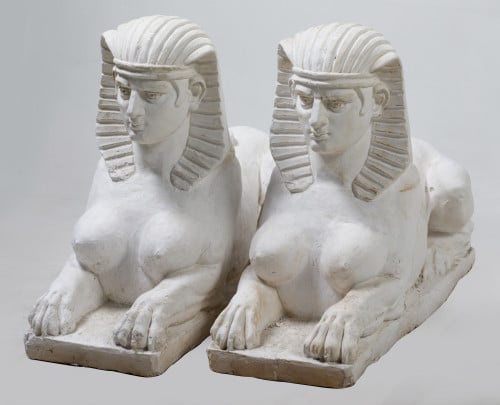 Pair of plaster sphinxes following ancient models