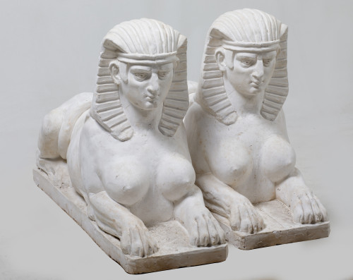 Pair of plaster sphinxes following ancient models