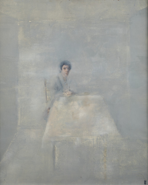 GUILLERMO DELGADO, "Autorretrato tras la mesa", 1976, Óleo