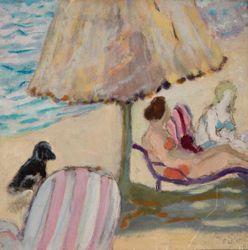 GEORGE FEHER, "Playa", Óleo sobre pape pegado a lienzo