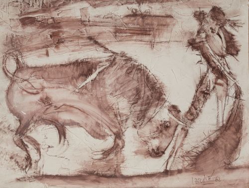 JOSÉ PAREDES JARDIEL, "Escena taurina", 1962, Técnica mix