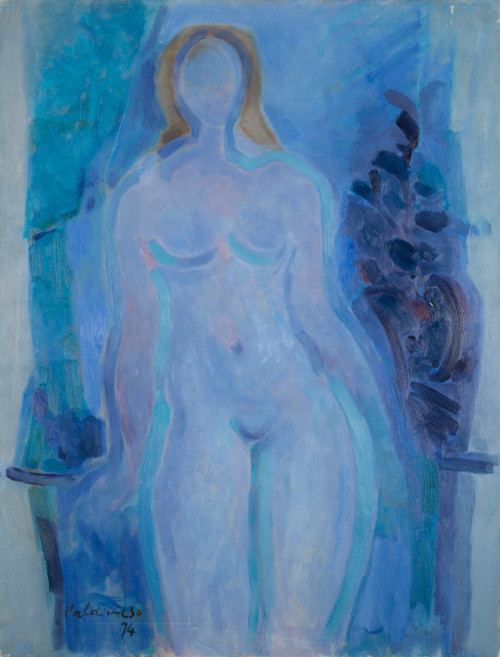 ANTONIO VALDIVIESO, "Desnudo azul", 1974, Óleo sobre lienzo