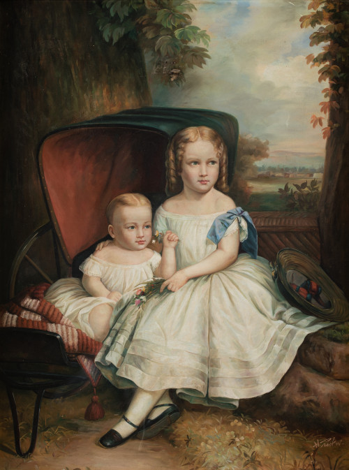 ANÓNIMO , "Retrato de los niños Helen y Alice Capron", Óleo