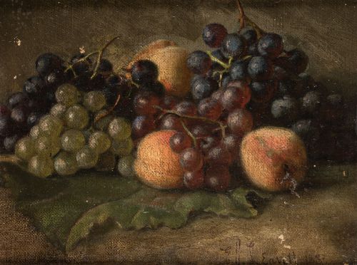 EDWARD CHALMERS LEAVITT, "Bodegón con frutas", 1883, Óleo s