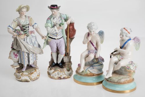 "Campesinos", pareja de figuras de porcelana, Meissen, S.XI