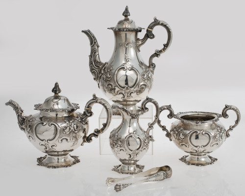 English Victorian silver coffee set, with London marks, 187