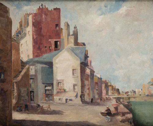 FRANCIS RUSSELL FLINT, "Casas en los canales", Óleo sobre l