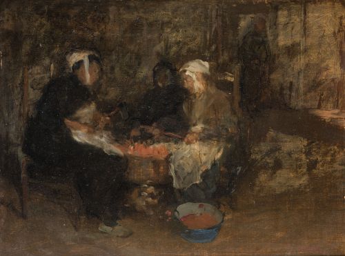 ALICE SCHILLE, "Mujeres en interior", Óleo sobre tabla