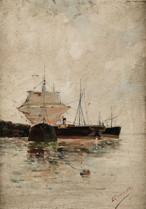 ESCUELA ESPAÑOLA/S. XIX, "Marinas", Pareja de óleos sobre c