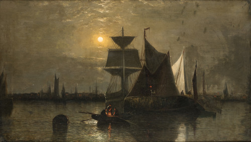 GEORGE WEBSTER, "Marina nocturna", Óleo sobre lienzo