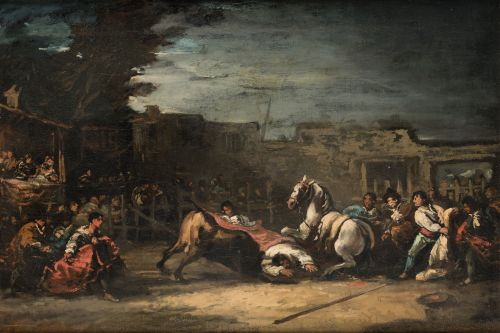 EUGENIO LUCAS VELÁZQUEZ, "Corrida de toros", Óleo sobre lie