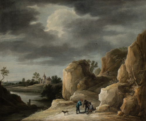 DAVID TENIERS II El JOVEN, "Paisaje rocoso con hombres conv