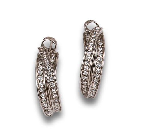 TRINITY HOOP EARRINGS BY CARTIER, WITH DIAMONDS, IN WHITE G