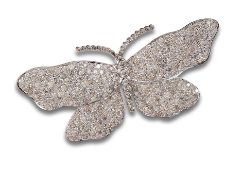 BROCHE MARIPOSA DE DIAMANTES, EN ORO BLANCO