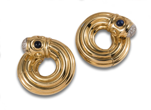 EARRINGS, 80&#39;S, WITH DIAMONDS, SAPPHIRES AND YELLOW GOLD