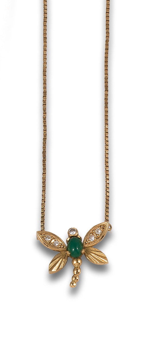 DIAMOND AND GLASS BUTTERFLY PENDANT, IN YELLOW GOLD