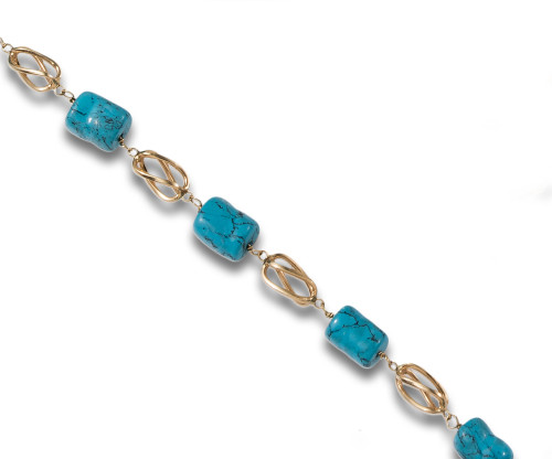 BRACELET, 70&#39;S, TURQUOISE AND YELLOW GOLD