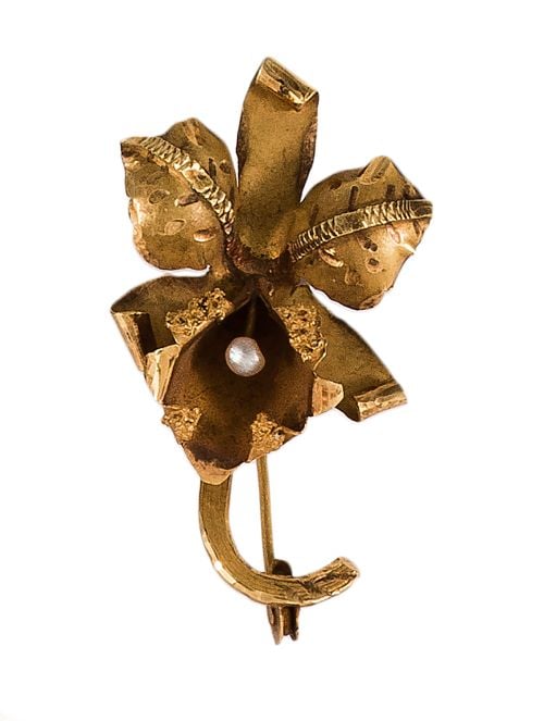 BROCHE  FLOR DE ORO AMARILLO 