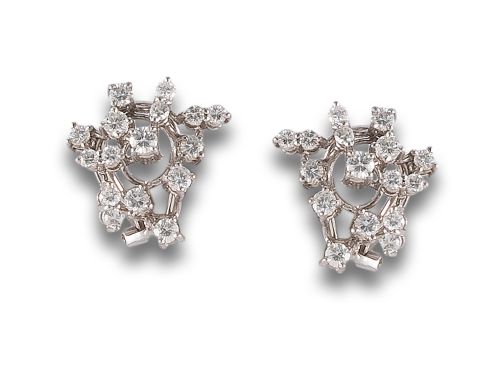 DIAMOND ROSETTE EARRINGS, IN WHITE GOLD