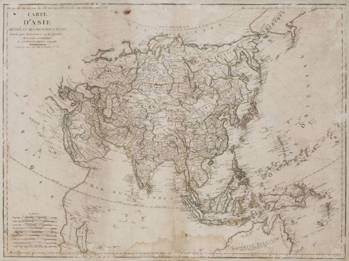 JEAN-BAPTISTE POIRSON, "Mapa de Asia", Grabado iluminado a