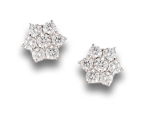 DIAMOND FLOWER EARRINGS, IN WHITE GOLD