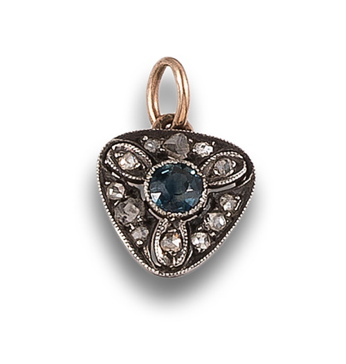 19th CENTURY PENDANT WITH DIAMONDS AND SYNTHETIC SAPPHIRE,