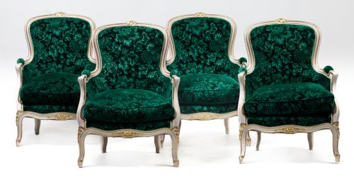 Four Louis XV style bergeres, France, 20th century