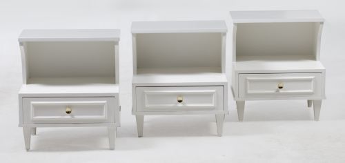 Three white lacquered nightstands, Spain, 20th century