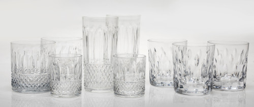 Set of 48 crystal Whiskey glasses with fingernail decoratio