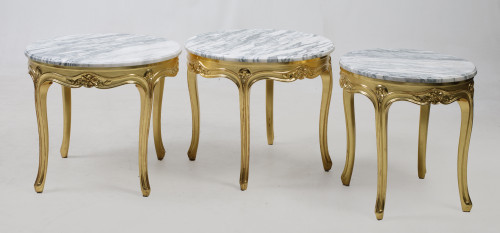 Pair of circular Louis XV style side tables, France, 20th c