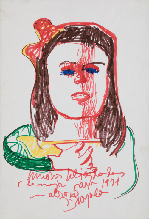 JUAN BARJOLA, "Niña", 1971, Rotuladores sobre papel