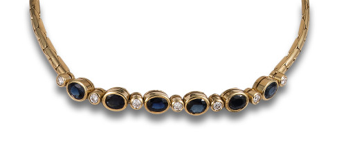 BRACELET, 80&#39;S, WITH DIAMONDS AND SAPPHIRES, IN YELLOW GOLD