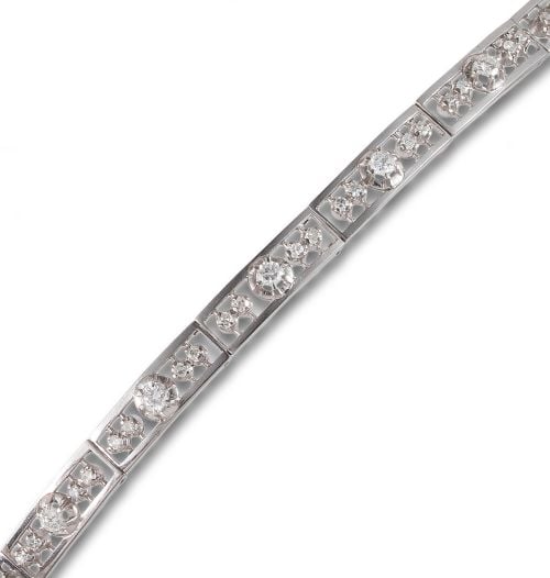 PULSERA CALADA DE DIAMANTES, EN PLATINO