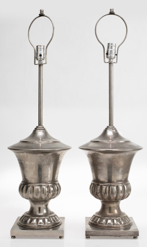 Pair of tin table lamps in the shape of cups, 20th century