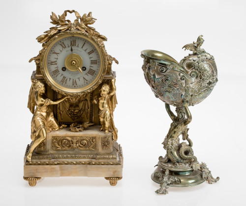 Georges Emile Henri Servant, bronze and alabaster clock