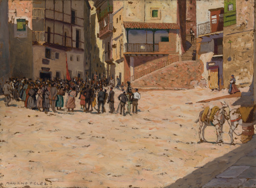 MARIANO FÉLEZ BENTURA, "Semana Santa en Albarracín", Óleo s