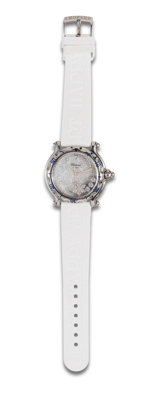 CHOPARD HAPPY SNOW STEEL AND DIAMONDS WRISTWATCH