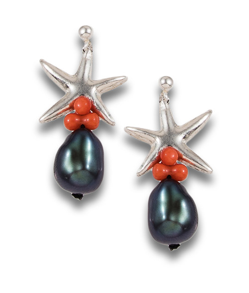 EARRINGS IN SILVER, CORAL AND PEARLS