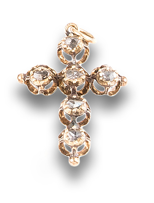 ANTIQUE CROSS PENDANT WITH DIAMONDS, IN YELLOW GOLD