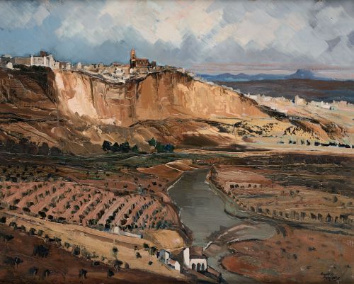 AGUSTÍN HERNÁNDEZ SANZ, "Arcos de la Frontera", Óleo sobre