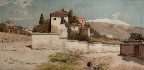 ESCUELA ESPAÑOLA, "Vista rural, Granada", Óleo sobre lienz