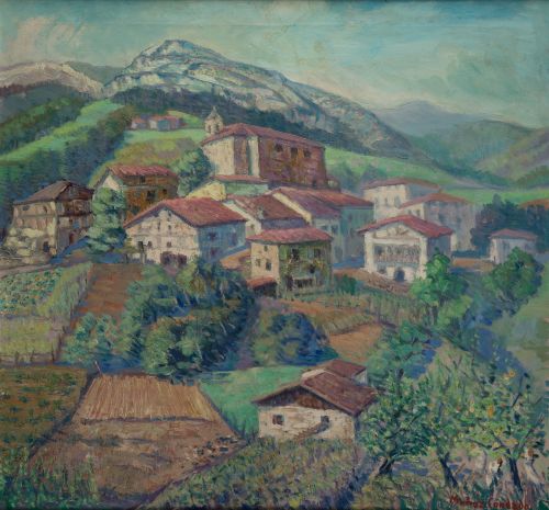 PEDRO MUÑOZ CONDADO, "Paisaje con pueblo", Óleo sobre lienz