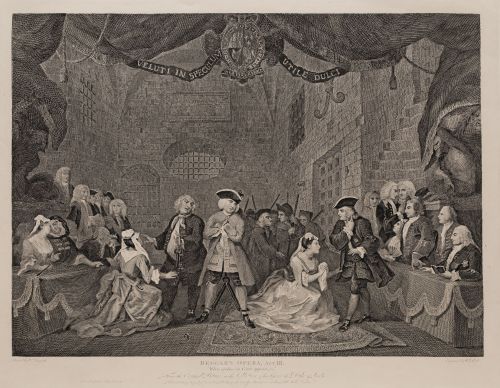 WILLIAM HOGARTH , "Beggar&#39;s opera, Act III", Grabado al agu