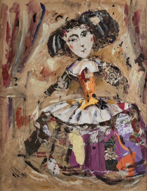 ERNEST SALVADO OLIVERAS, "Menina", Técnica mixta y collage